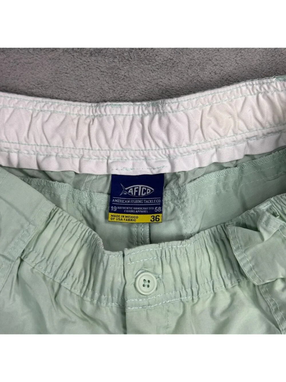 AFTCO Green Fishing Shorts Mens 36 Nylon Utility Cargo Elastic Waist Gorpcore